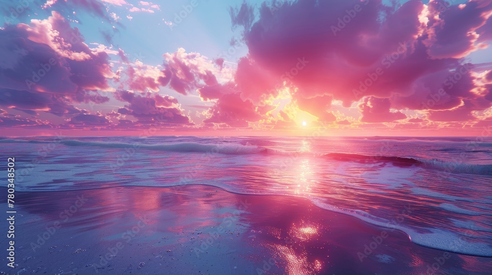 sunset on the beach with vaporwave tone color, suitable for wallpaper, posters, etc. Generative AI