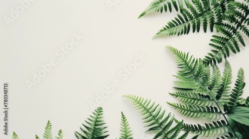 Ferns and green leaves with a minimal design on white background offer a fresh botanical vibe