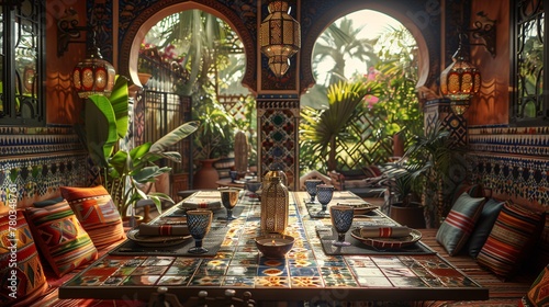 Moroccan Style Dining Area with Traditional Decor