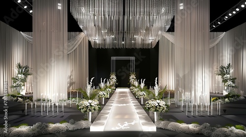 A striking wedding venue designed with a modern, monochromatic theme.