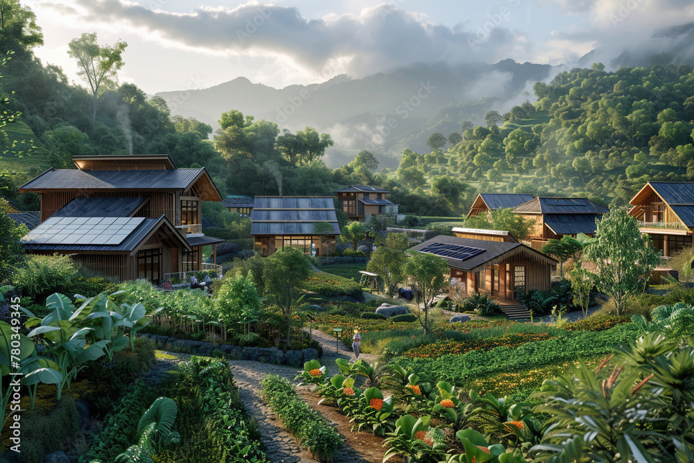 Еco-friendly infrastructure for remote villages, envisioning solar-powered homes and communal gardens, fostering self-sufficiency and environmental stewardship. Еco-friendly infrastructure for remote villages, envisioning solar-powered homes and communal gardens, fostering self-sufficiency and environmental stewardship.