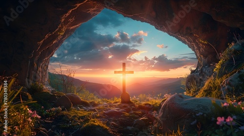 Morning Illumination: Empty Tomb on Sunrise Mountain at Easter
