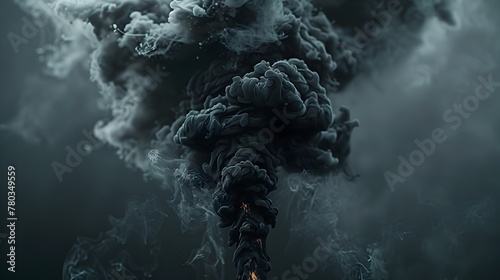 Ominous Black Flame Releasing Hazardous Carcinogenic Fumes in Dramatic Smoky Atmosphere photo