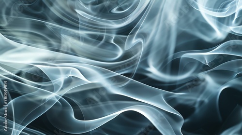 The image is a dark, abstract background with a wispy, smoky texture. The smoke is a light blue color and it is swirling around in a vortex. photo