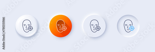 Problem face skin line icon. Neumorphic, Orange gradient, 3d pin buttons. Need facial care sign. Target symbol. Line icons. Neumorphic buttons with outline signs. Vector
