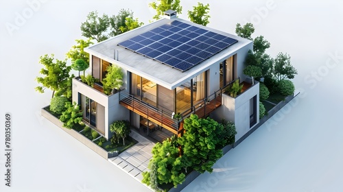 Solar-powered Eco-friendly Residential Home with Installation Team Providing Renewable Energy Services © kiatipol