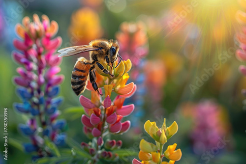 A thriving garden with colorful flowers, buzzing bees, and a peaceful atmosphere © Veniamin Kraskov