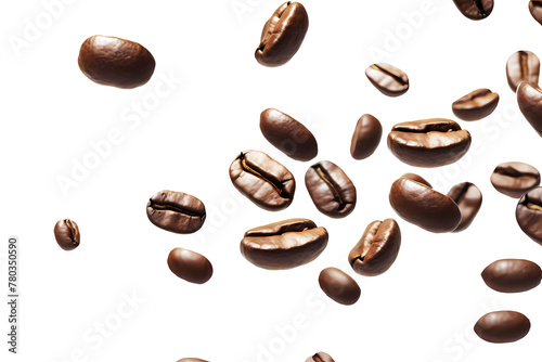 Coffee beans falling on transparent background. Generative ai design art.