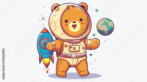 Cute cartoon teddy bear in an astronaut costume