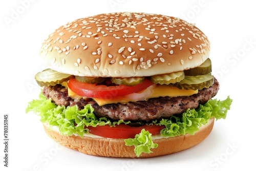 Fresh tasty classic hamburger stock photo, isolated in white