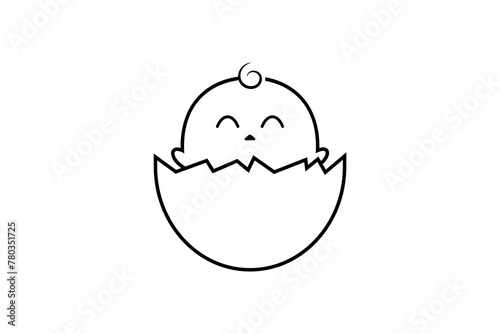 baby chick in cracked egg outline icon