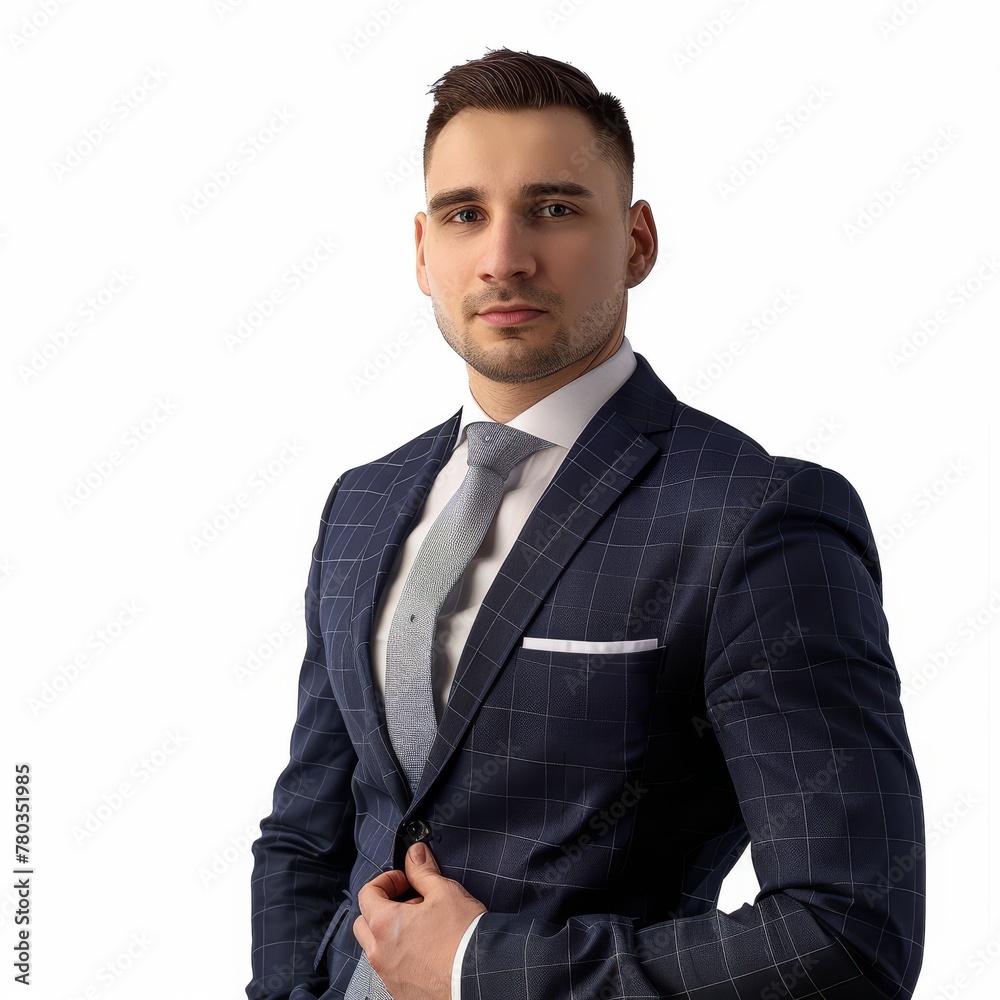 An IT specialist in a modern suit, embodying the blend of technical expertise and business knowledge. on a white background An IT specialist in a modern suit, embodying the blend of technical expertise and business knowledge. on a white background