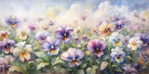 Beautiful Pansies painted with watercolor, Pansies Watercolor, Spring Watercolor flowers, Spring Background