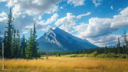 Landscape view of the fields and mountains of Banff National Park, Alberta, Canada ,Generative ai, 