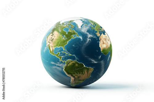 Planet earth globe isolated on white background. Blue and green realistic world.