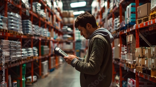 Warehouse Worker Scanning Barcodes to Analyze Newly Arrived Goods for Storage Placement