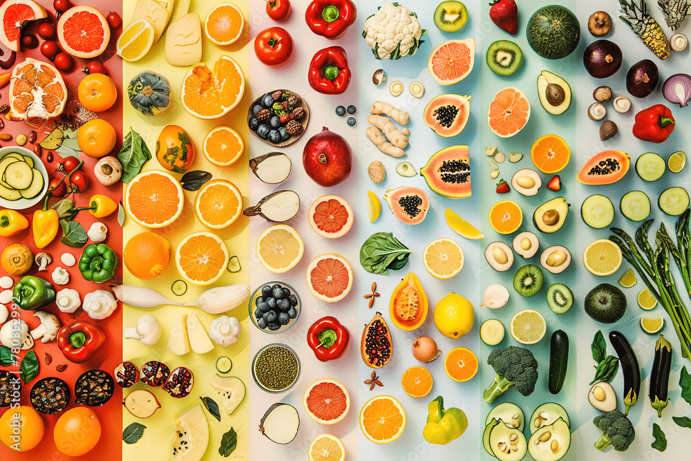 Depicting various food groups, assisting in meal planning and nutritional education.