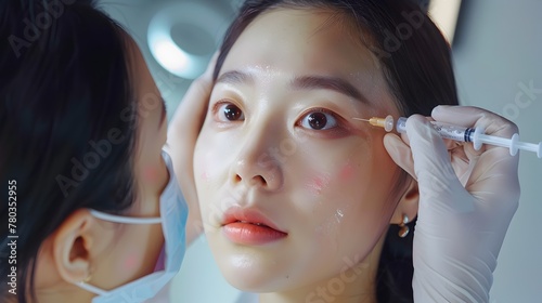 Young Asian Woman Receiving Mesotherapy Facial Skincare Treatment at Cosmetology Clinic