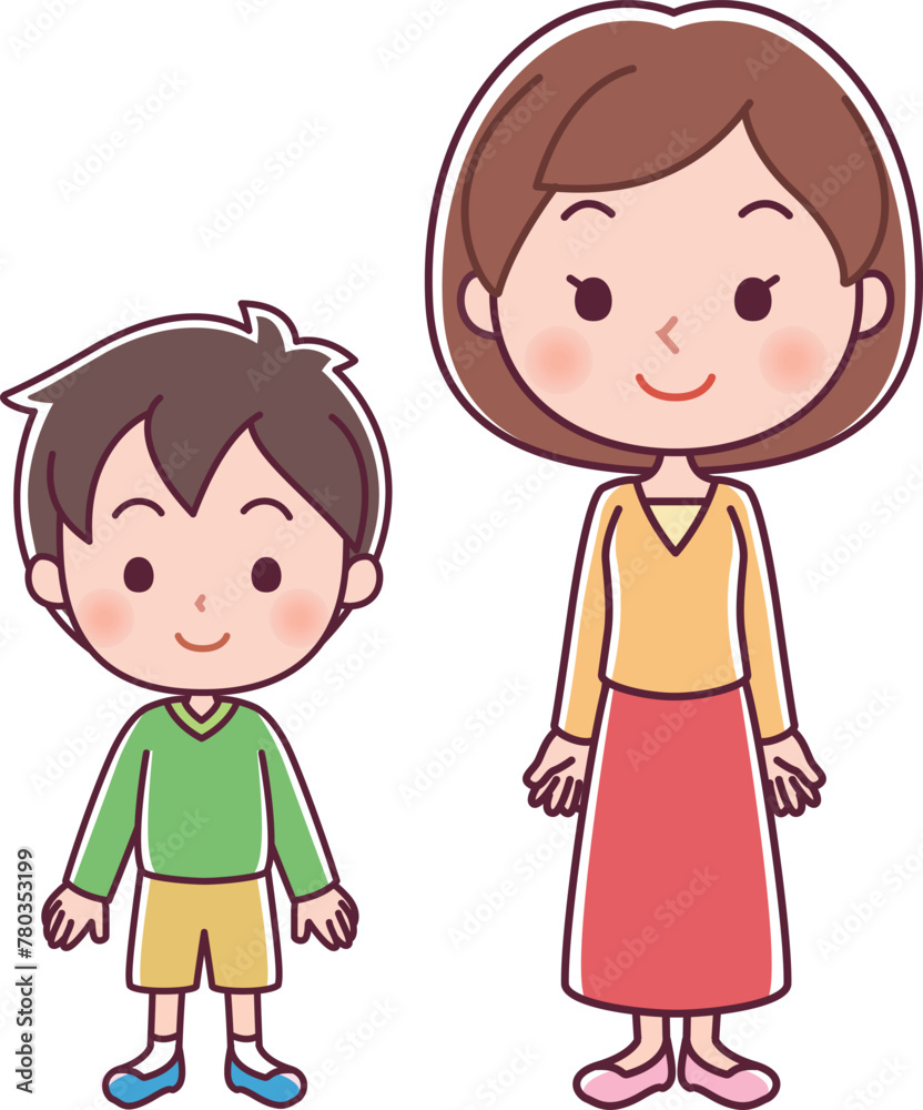 男の子と女性のイラスト