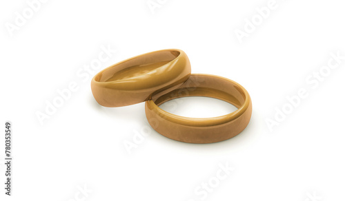 3D Rendering, Close up golden rings isolated on white background