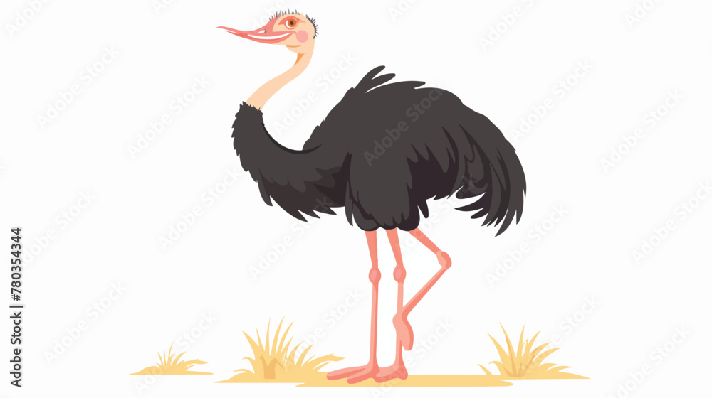 Fototapeta premium Cute ostrich cartoon flat vector isolated on white background