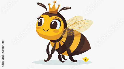 Cute queen bee cartoon flat vector isolated on white