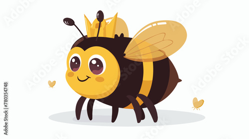 Cute queen bee cartoon flat vector isolated on white