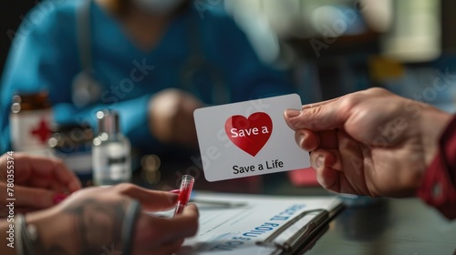 Pledge to Save a Life. A medical professional holds a card with a red heart and "Save a Life" sign, symbolizing the life-changing commitment of organ donation