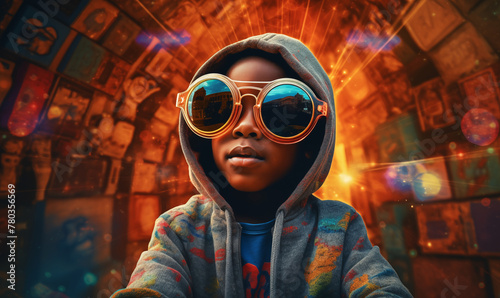 Cool kid with funny sunglasses and trendy clothes, profile, avatar, generated by AI
