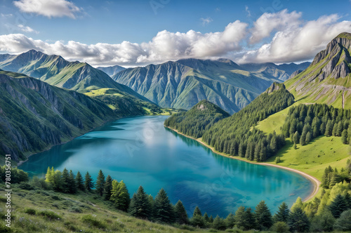 Lake Mountain Background Cloud Trees Forest Rock Stone © Love Planet