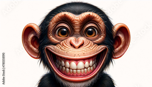 a chimpanzee with an exaggeratedly joyful and playful expression © CHOI POO