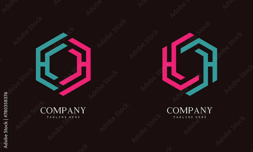 Obraz premium Set of hexagon-shaped monogram logo with the initial letter H. Suitable for various businesses.