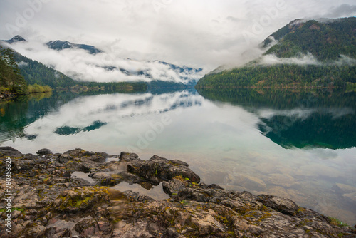 Misty Morning Fog and Haze at Lake Crescent at Olympic National Park, Washington State photo