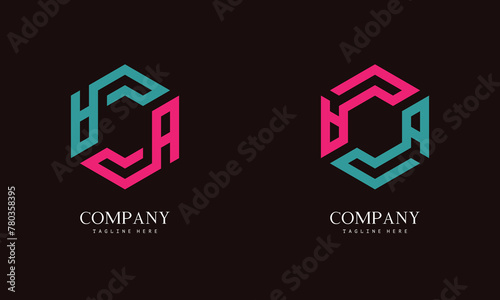 Set of hexagon-shaped monogram logo with the initial letter A. Suitable for various businesses. photo