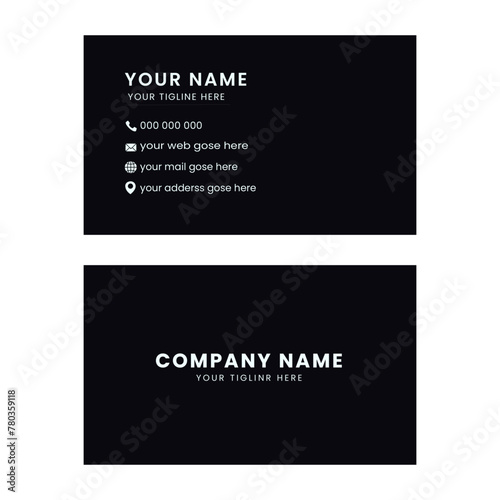Double-sided creative business card template.Portrait and landscape orientation.Horizontal and vertical layout.Personal visiting card with company logo.black and white color theme.white color text. Ve