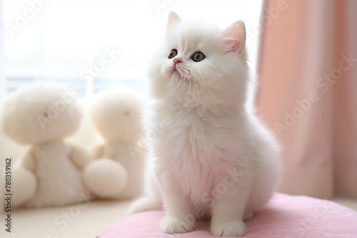 Adorable white kitten cute and fluffy cat, ideal for pet lovers and enthusiasts