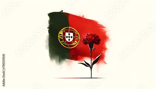 Portugal liberation day illustration with portuguese flag and red carnation.
