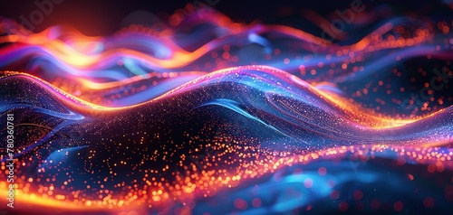 beautiful abstract wave technology background. Abstract Waving Particle Technology Background Design. Data science, particles, digital world, virtual reality, cyberspace, metaverse concept. © Koplexs-Stock