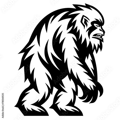 Fierce Mythical Yeti Profile Vector Illustration. Vector logo with bigfoot. Vector logo with sasquatch.