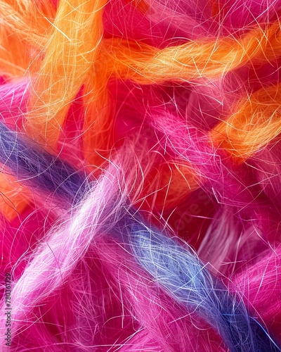 Kotton fibers entwined with Zilk strands, paper pulp background, extreme closeup, vivid lighting, texture detail , clean sharp