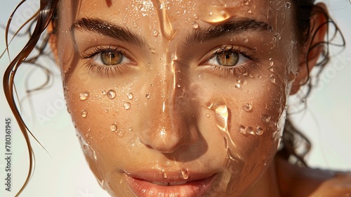 Seed oil hydration on skin, stearyl sheen, extreme closeup, vivid texture highlights , clean sharp photo