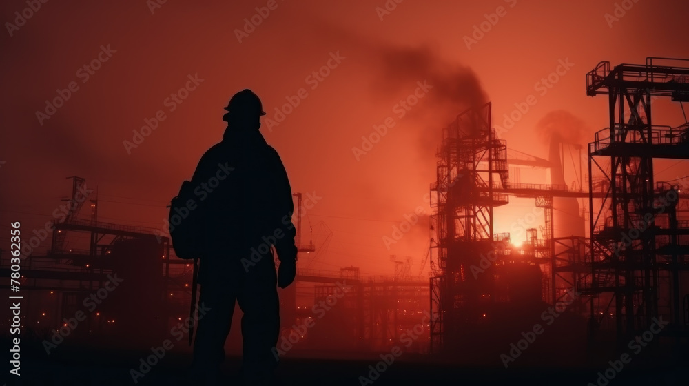 Fototapeta premium engineer in a plant red mist backdrop scene