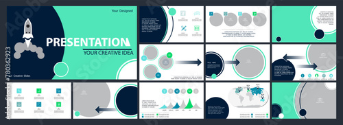 Starting a business project presentation template. Set, Design green elements for presentation on white background. Vector infographic. Use in flyers and postcards, advertising annual report, 
