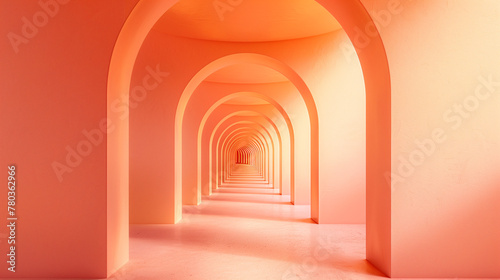 Minimalist Coral Architecture with Arches and Columns, Abstract Design