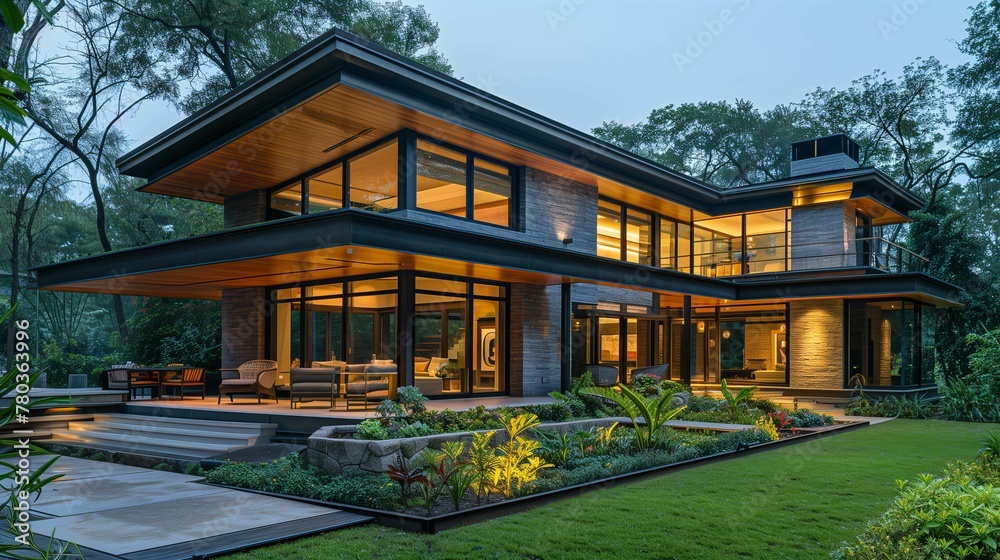 Modern Luxury House Exterior at Twilight