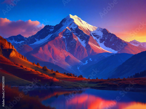 Evening Seenary with Vibrant Colors on a mountain 