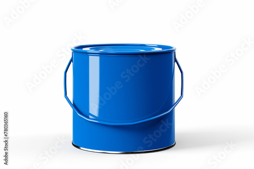 Blue paint can isolated on a solid white background.