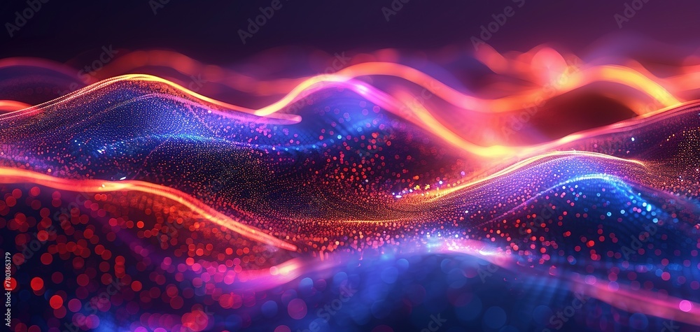 beautiful abstract wave technology background. Abstract Waving Particle Technology Background Design. Data science, particles, digital world, virtual reality, cyberspace, metaverse concept.