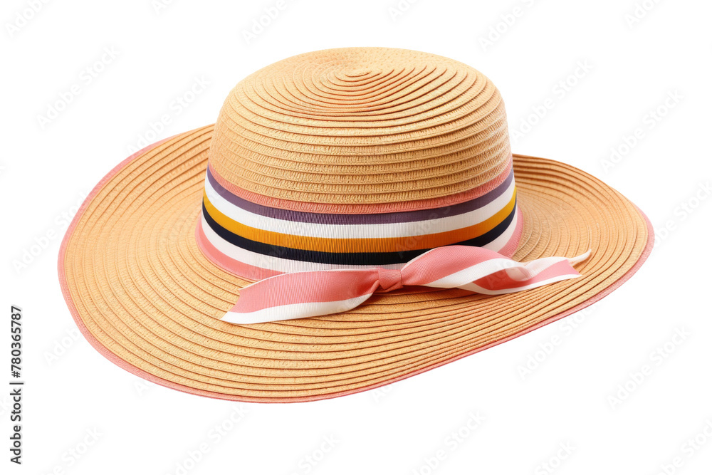 Elegant Straw Hat With Pink Ribbon Brim. On a White or Clear Surface PNG Transparent Background. Elegant Straw Hat With Pink Ribbon Brim. On a White or Clear Surface PNG Transparent Background.