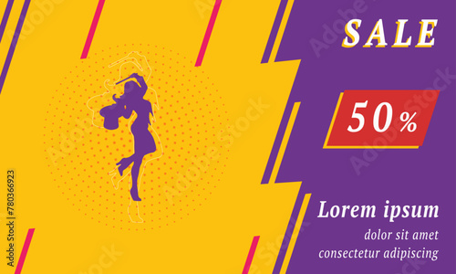 Sale promotion banner with place for your text. On the left is the enchantress symbol. Promotional text with discount percentage on the right side. Vector illustration on yellow background